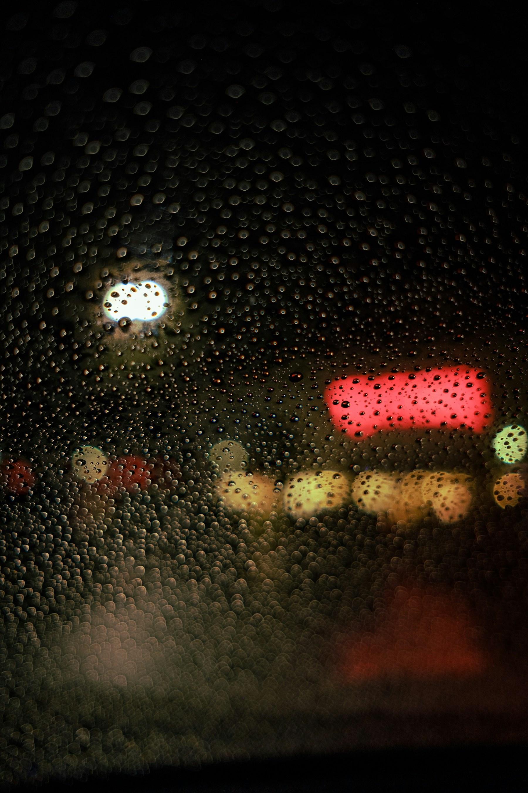 Raindrops gathered on a window